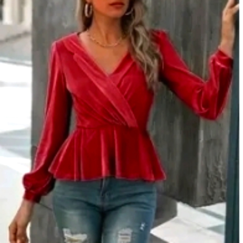 3/20$ - Long Sleeve Velour Peplum Blouse